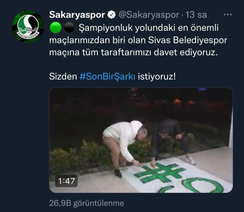 Sakaryaspor taraftarını maça böyle davet etti