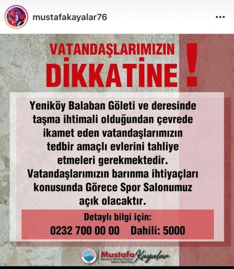 Menderes Belediye Başkanı Kayalar’dan ‘taşkın’ ihtimaline karşı uyarı
