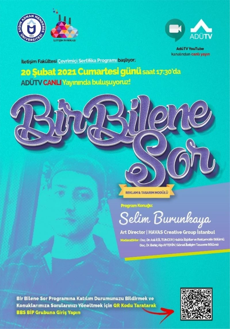 “Bir bilene sor” ADÜ TV canlı yayını ile başlıyor
