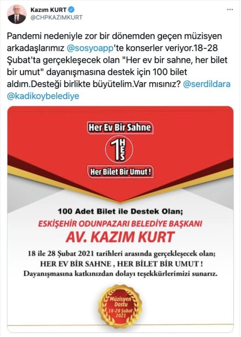 Başkan Kurt’tan müzisyenlere destek
