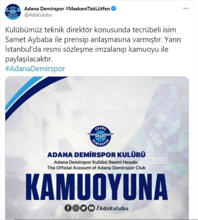 Adana Demirspor Samet Aybaba ile prensip anlaşmasına vardı
