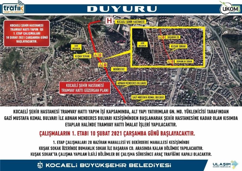Şehir Hastanesi Tramvay Hattı için yol kapatılacak
