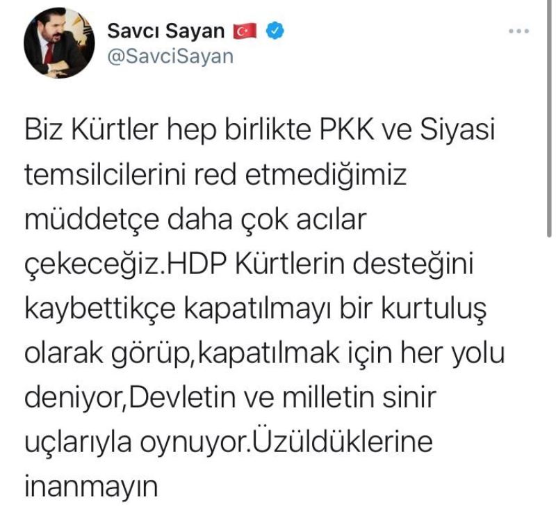 Başkan Sayan: “HDP, Kürtler’in desteğini kaybettikçe kapatılmayı bir kurtuluş olarak görüyor”
