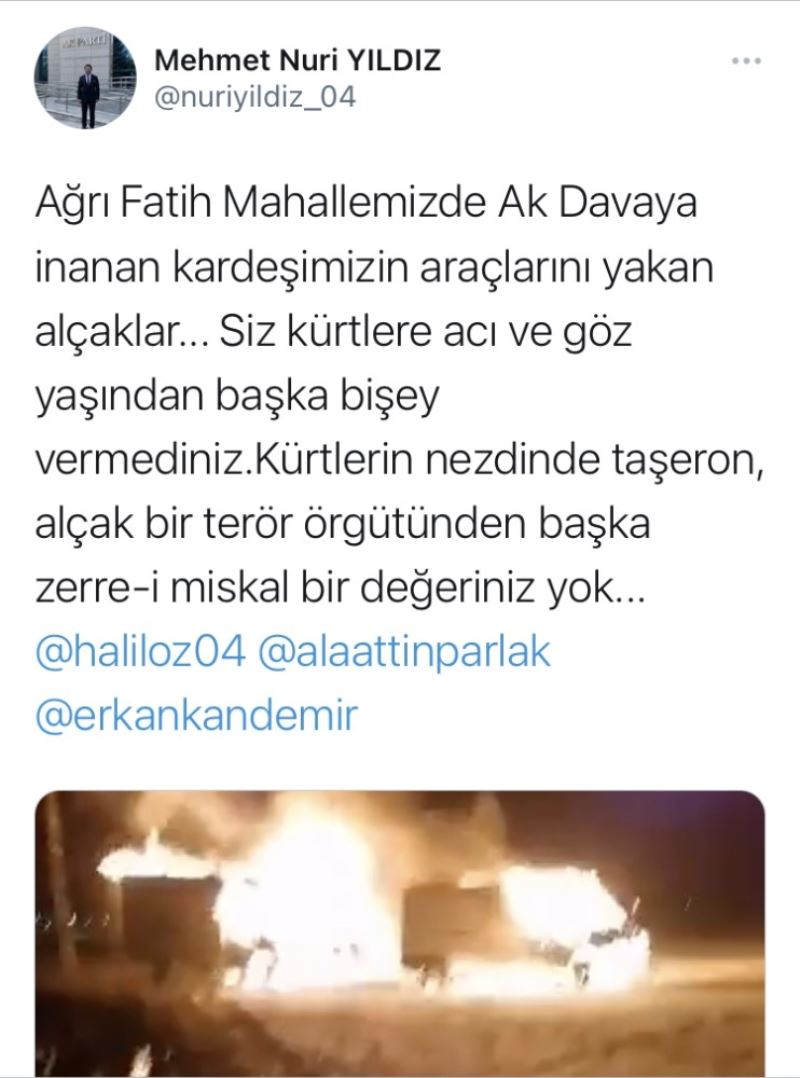 Merkez İlçe Başkanı Yıldız: “Sırf AK Parti’li oldukları için vatandaşlarımızın araçlarını yaktılar