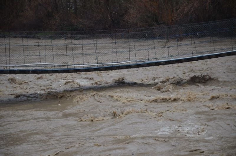 Sağanak yağış nedeni ile debisi yükselen Habur Çayının etrafındaki evler tehlike altında

