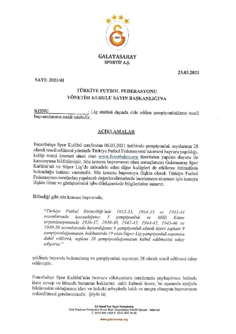 İşte Galatasaray’ın TFF’ye gönderdiği dilekçe!
