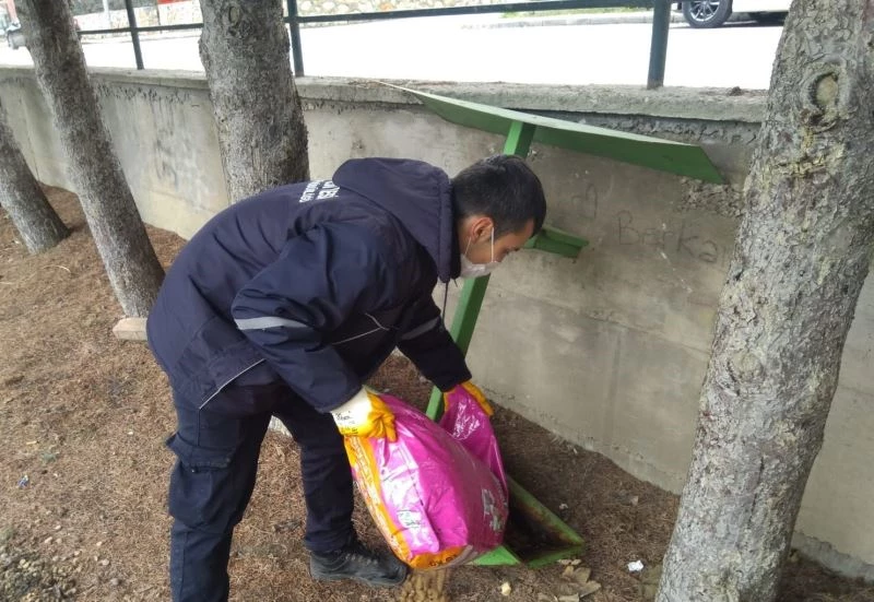 Sokak hayvanları için kentteki yem noktalarına mama bırakıldı
