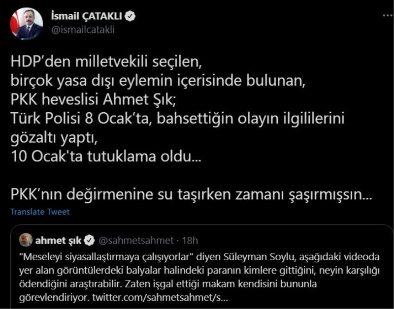 Bakan Yardımcısı Çataklı’dan HDP Milletvekili Şık’a cevap
