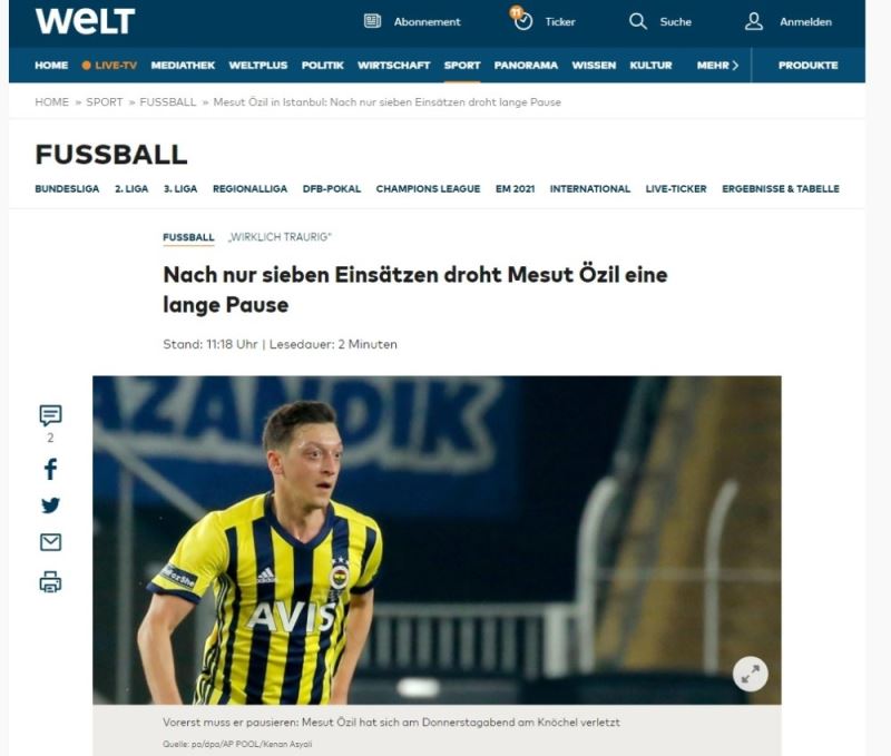 Mesut Özil’in sakatlığı dünya basınında
