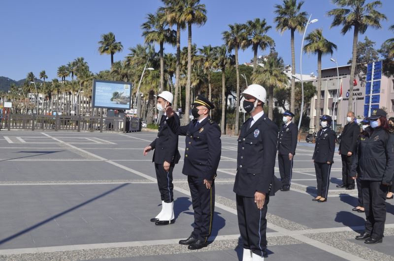 Türk Polis Teşkilatı’nın 176. kuruluş yıl dönümünde Marmaris’te Atatürk anıtına çelenk sunuldu

