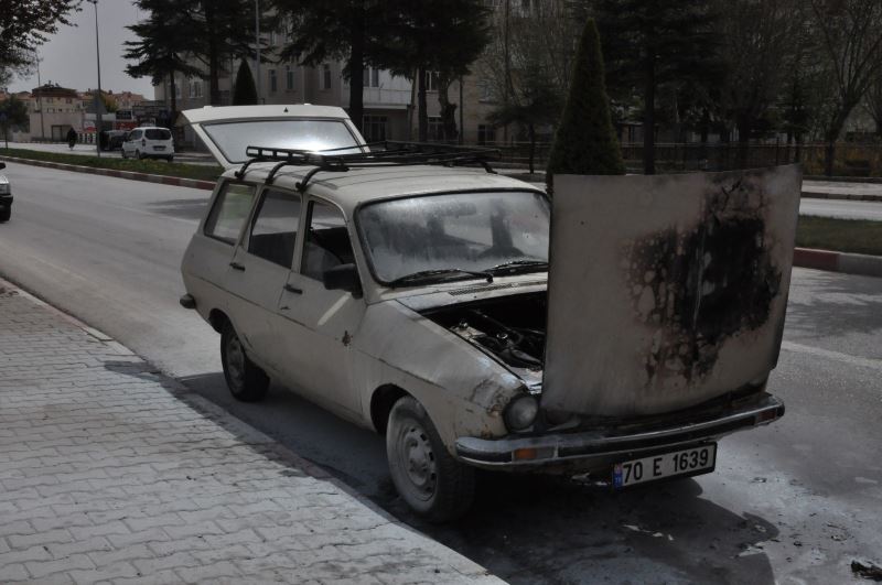 Karaman’da alev alan LPG’li otomobili başka bir sürücü söndürdü
