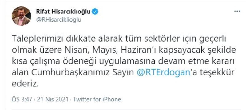 TOBB Başkanı Hisarcıklıoğlu’ndan Cumhurbaşkanı Erdoğan’a teşekkür
