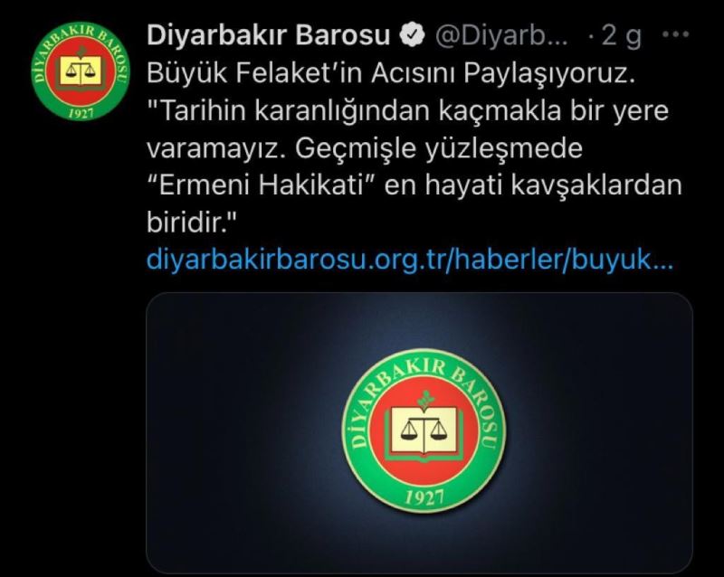 Diyarbakır Barosuna sözde Ermeni ‘soykırımına’ ilişkin bildiri nedeniyle soruşturma
