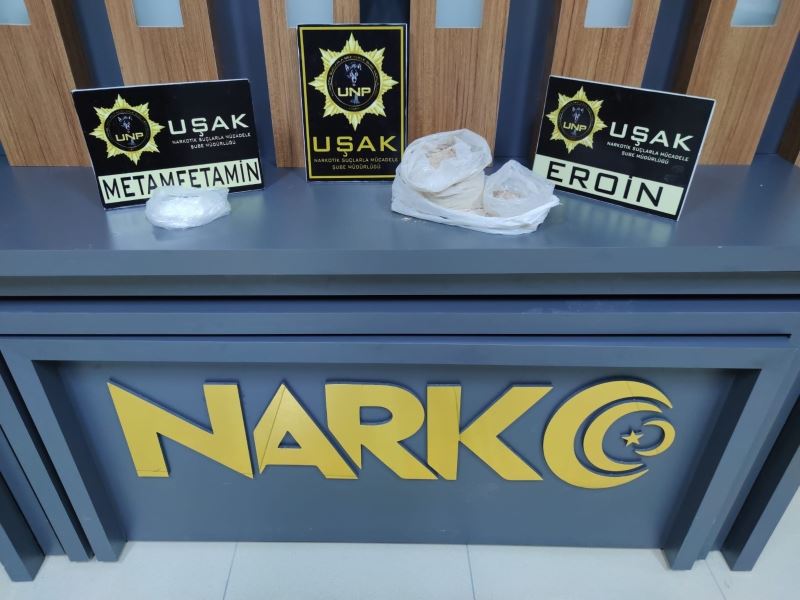 Uşak’ta şüphe üzerine durdurulan otomobilde 850 gram eroin ve 100 gram metanfetamin çıktı
