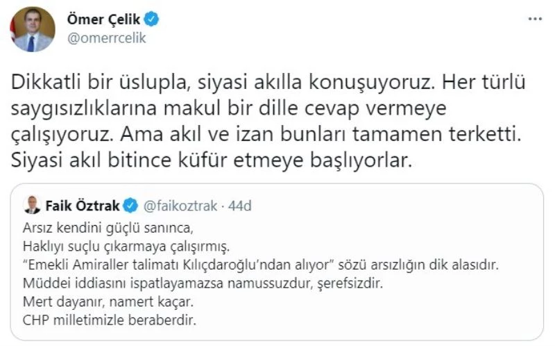AK Parti Sözcüsü Çelik’ten Öztrak’a yanıt: “Akıl ve izan bunları tamamen terk etti”
