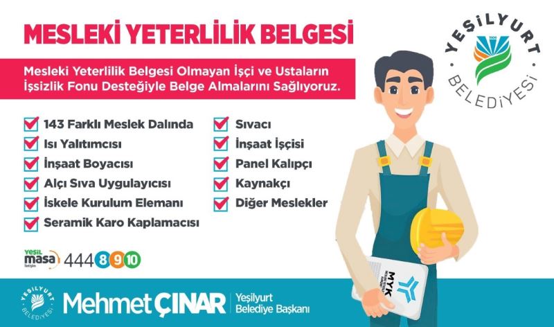 Yeşilyurt Belediyesi, 143 meslek çalışanına ‘mesleki yeterlilik belgesi’ kazandırıyor
