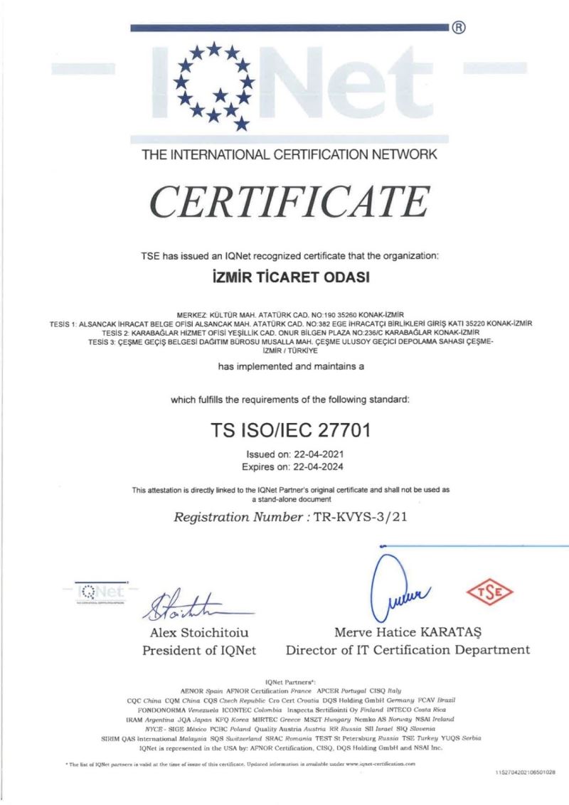İZTO, ISO 27701 Kişisel Veri Yönetim Sistemi Belgesini alan ilk kamu kurumu oldu

