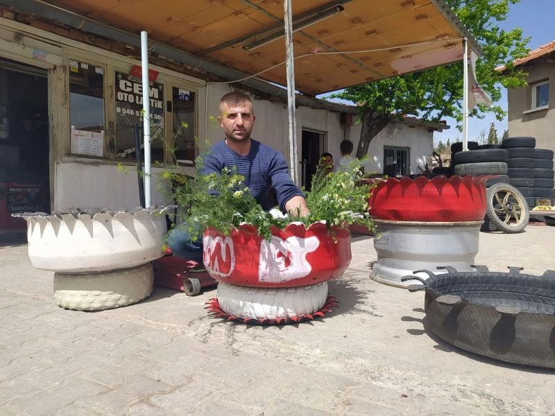 Eski lastikler çöpe değil hayata saksı olarak kazandırılıyor
