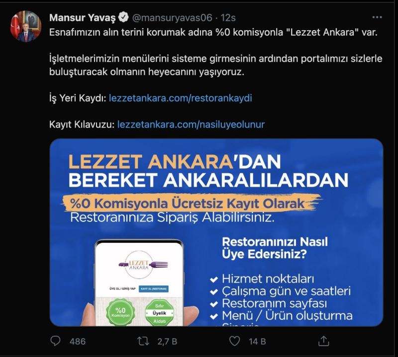 Ankara Büyükşehir’den esnafa sıfır komisyonlu “Lezzet Ankara” uygulaması
