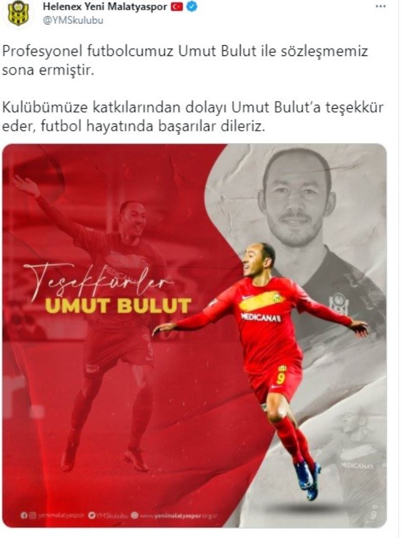 Yeni Malatyaspor’dan Umut Bulut’a teşekkür
