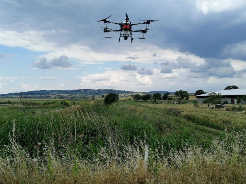 Manyas’ta drone ile sivrisineklere karşı zirai ilaçlama
