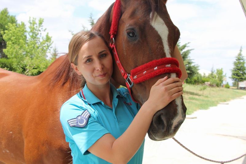 Kadın astsubaylar atları anne şefkati ile eğitiyor

