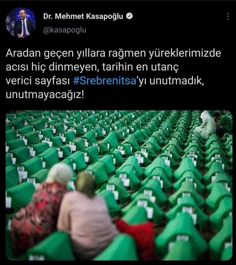 Bakan Kasapoğlu: “Srebrenitsa’yı unutmadık, unutmayacağız”
