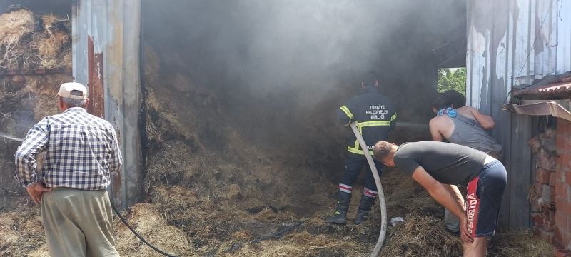 Besihanede çıkan yangında 800’e yakın saman balyası yandı
