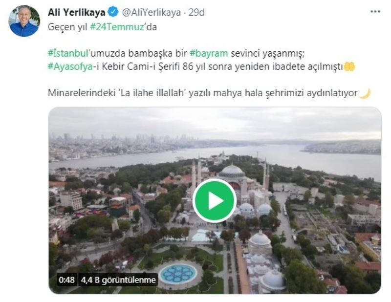 İstanbul Valisi Yerlikaya’dan Ayasofya paylaşımı
