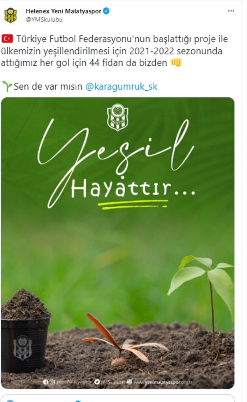 Yeni Malatyaspor attığı her gol için 44 fidan bağışlayacak
