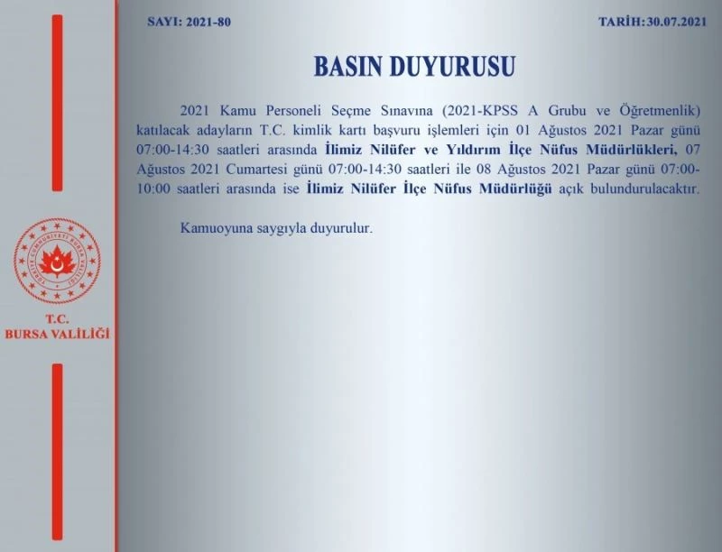 Nüfus müdürlükleri hafta sonu açık
