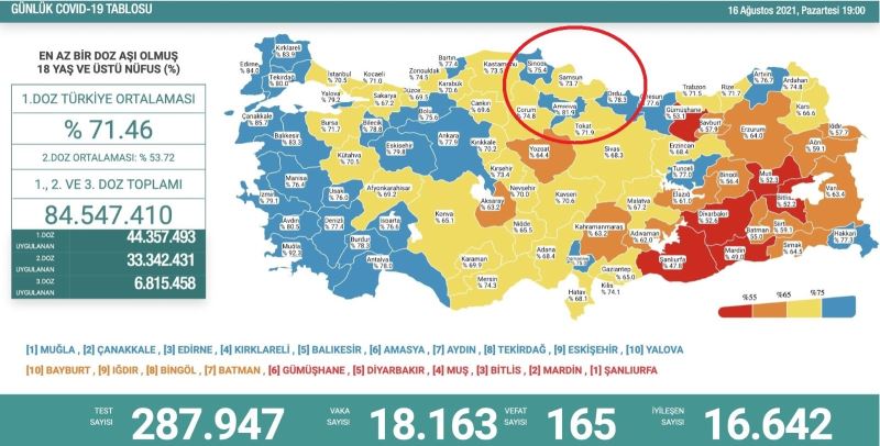 Samsun aşı haritasında ‘mavi’lerin arasında ‘sarı’ kaldı
