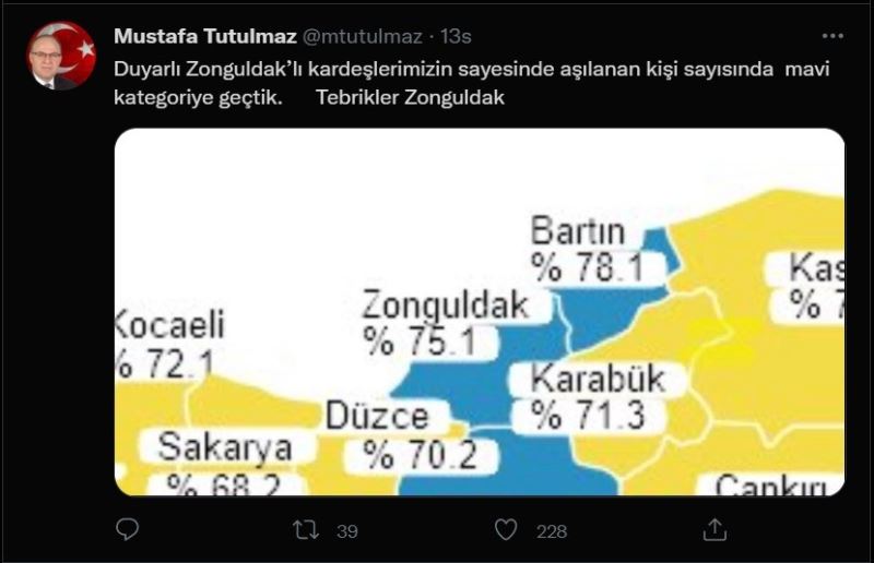 Zonguldak aşı haritasında maviye döndü
