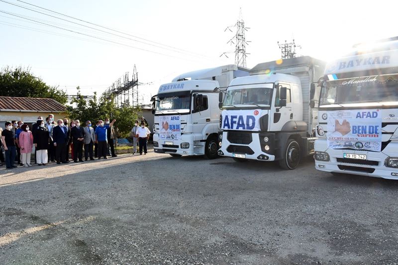 Tekirdağ’da selzedelere 3 tır yardım gönderildi
