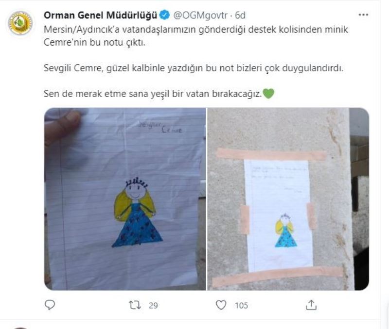 Küçük Cemre’nin notu görenleri duygulandırdı
