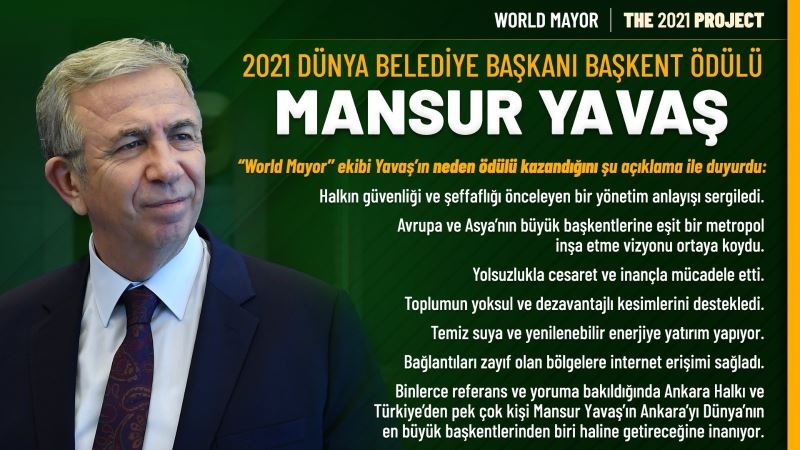 2021 Dünya Belediye Başkanı Başkent Ödülü Mansur Yavaş’ın
