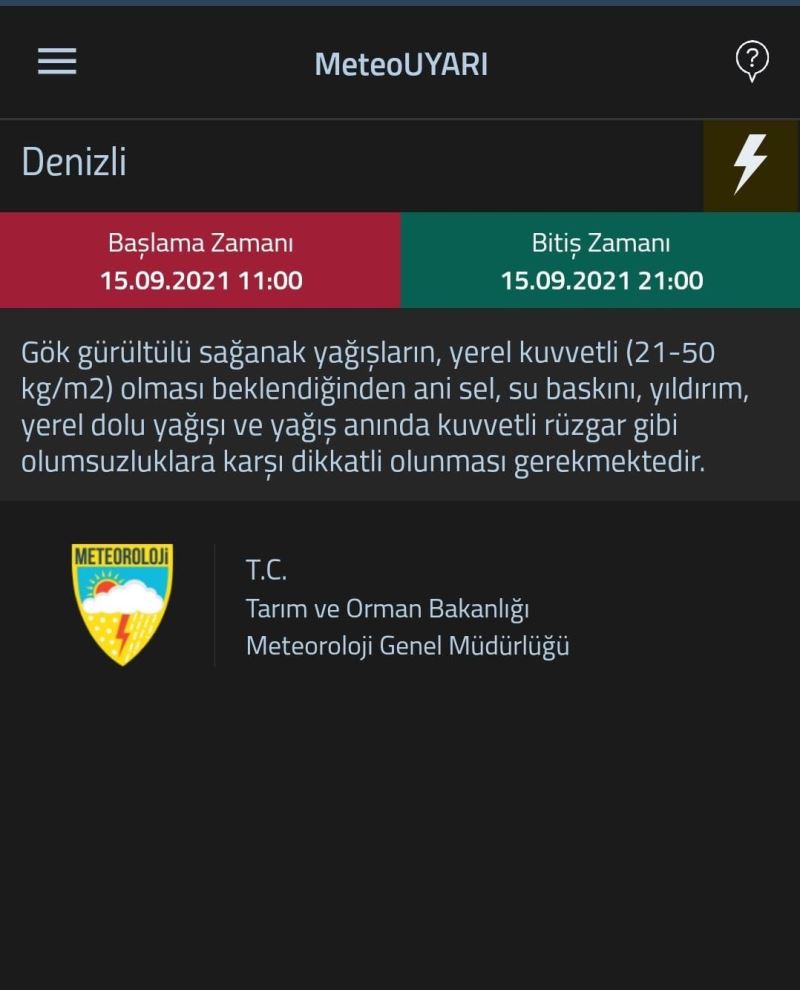 Denizli için ‘Sarı’ uyarı
