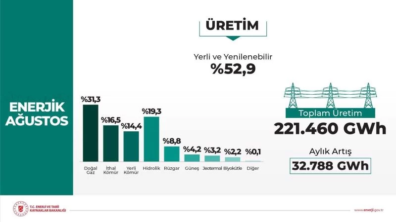 Yerli ve yenilenebilir kaynakların üretimdeki payı yüzde 52.9 oldu
