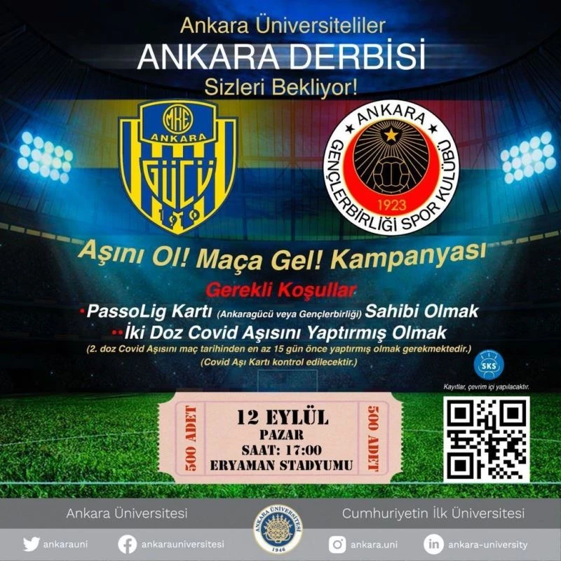 İki doz aşısını olan üniversiteliye derbi bileti ücretsiz
