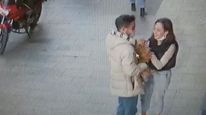 İstanbul’da ilginç köpek hırsızlığı kamerada: Sevgili çift “Badem’i” severek çaldı
