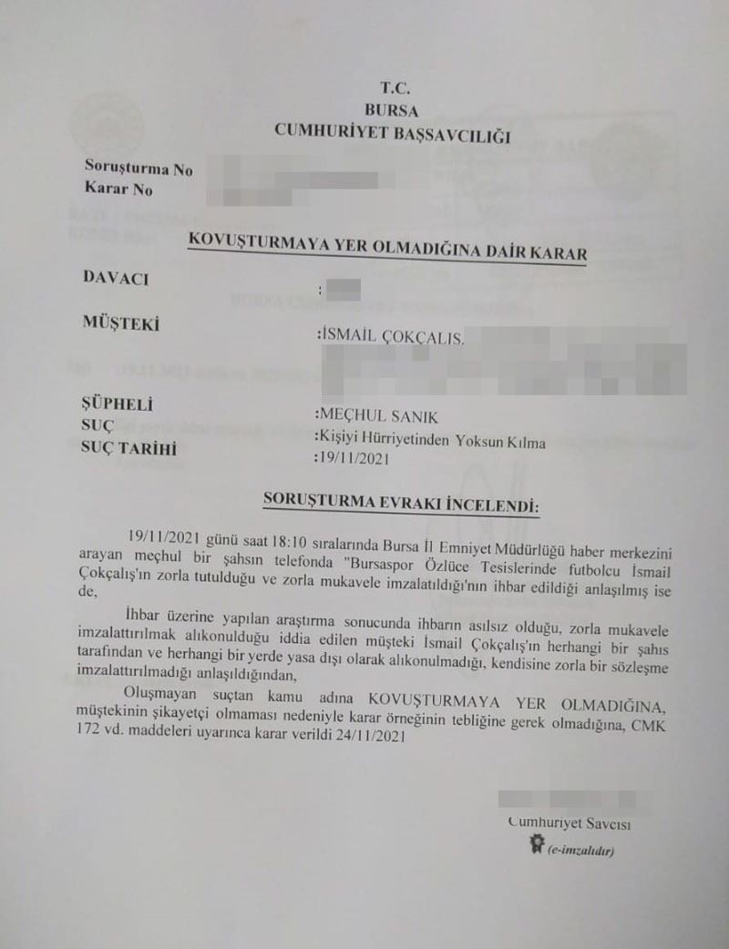 Bursaspor Kulübü’nden yeni İsmail Çokçalış açıklaması
