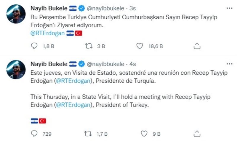 El Salvador Devlet Başkanı Bukele, Cumhurbaşkanı Erdoğan ile görüşecek
