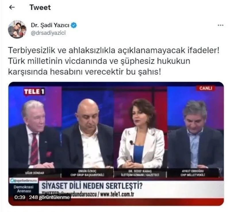 Cumhurbaşkanına hakaret eden Sedef Kabaş’a Şadi Yazıcı’dan sert tepki
