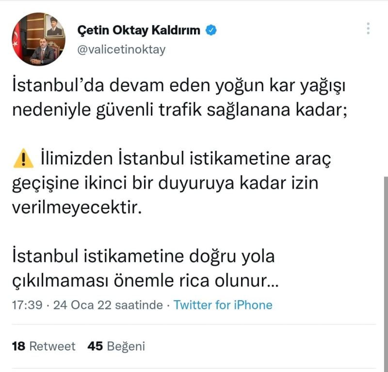 Vali Kaldırım uyardı: 