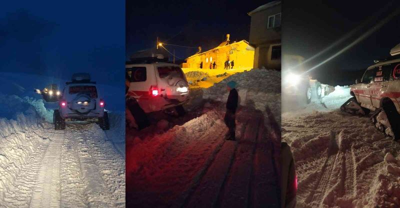 Yolu kardan kapanan mezradaki hasta 6 saat süren çalışmayla hastaneye götürüldü
