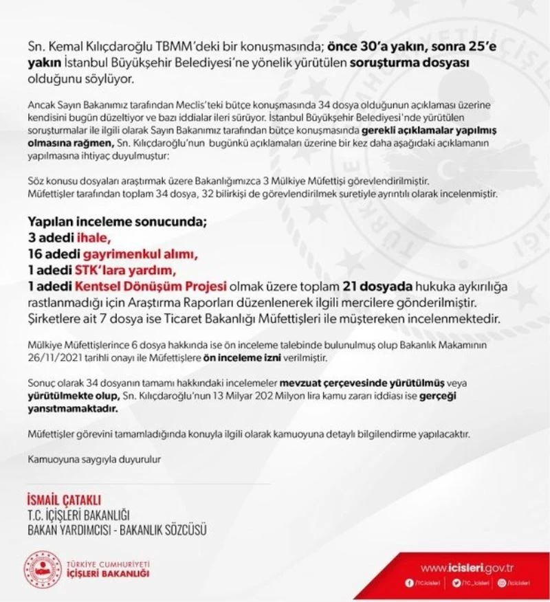 İçişleri Bakan Yardımcısı Çataklı: “Kılıçdaroğlu gündemi iyi takip etmiyor”
