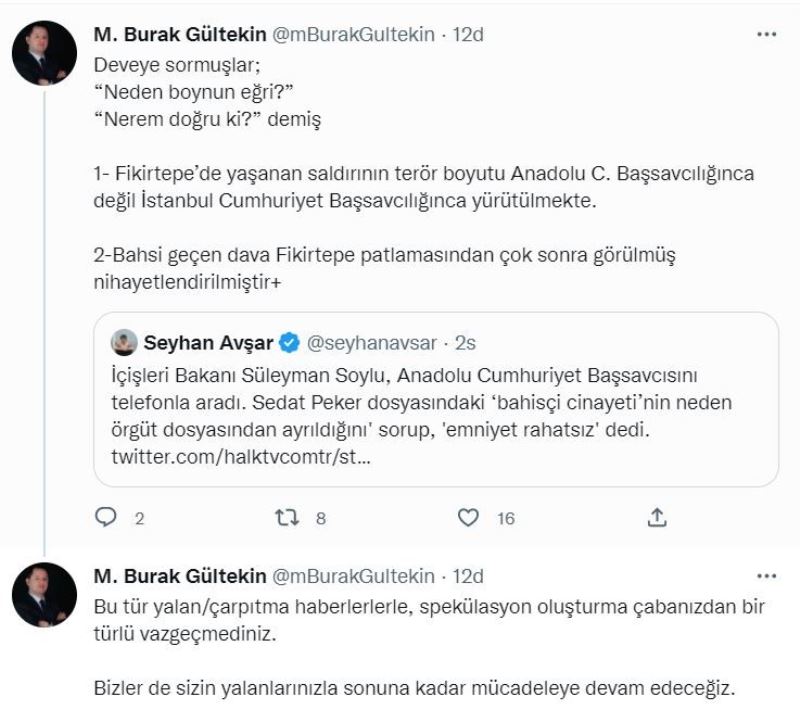 İçişleri Bakan Müşaviri Gültekin’den gazeteci Avşar’ın iddialarına yanıt: “Sizin yalanlarınızla sonuna kadar mücadeleye devam edeceğiz”
