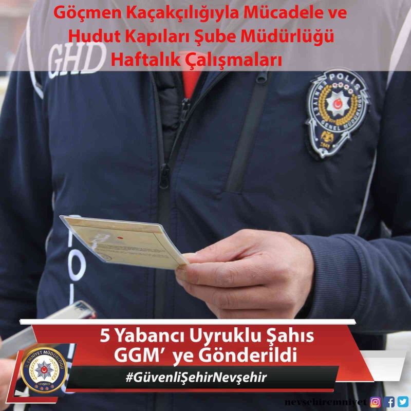 Türkiye’ye yasadışı yollarla giriş yapan 5 şahıs Nevşehir’de yakalandı
