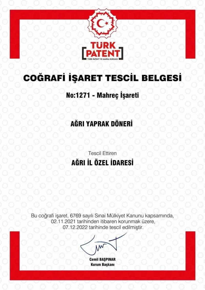 Ağrı Yaprak Döneri ve Haşıl Yemeği coğrafi işaret olarak tescillendi
