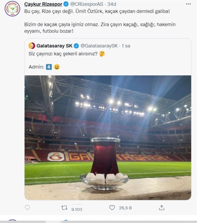 Çaykur Rizespor’dan Galatasaray’a hakem göndermesi
